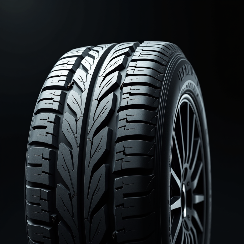 Демонстрація крайового зносу шин: обидва краї протектора зношені більше ніж центральна частина, наслідки недостатнього тиску в шинах та перевантаження автомобіля