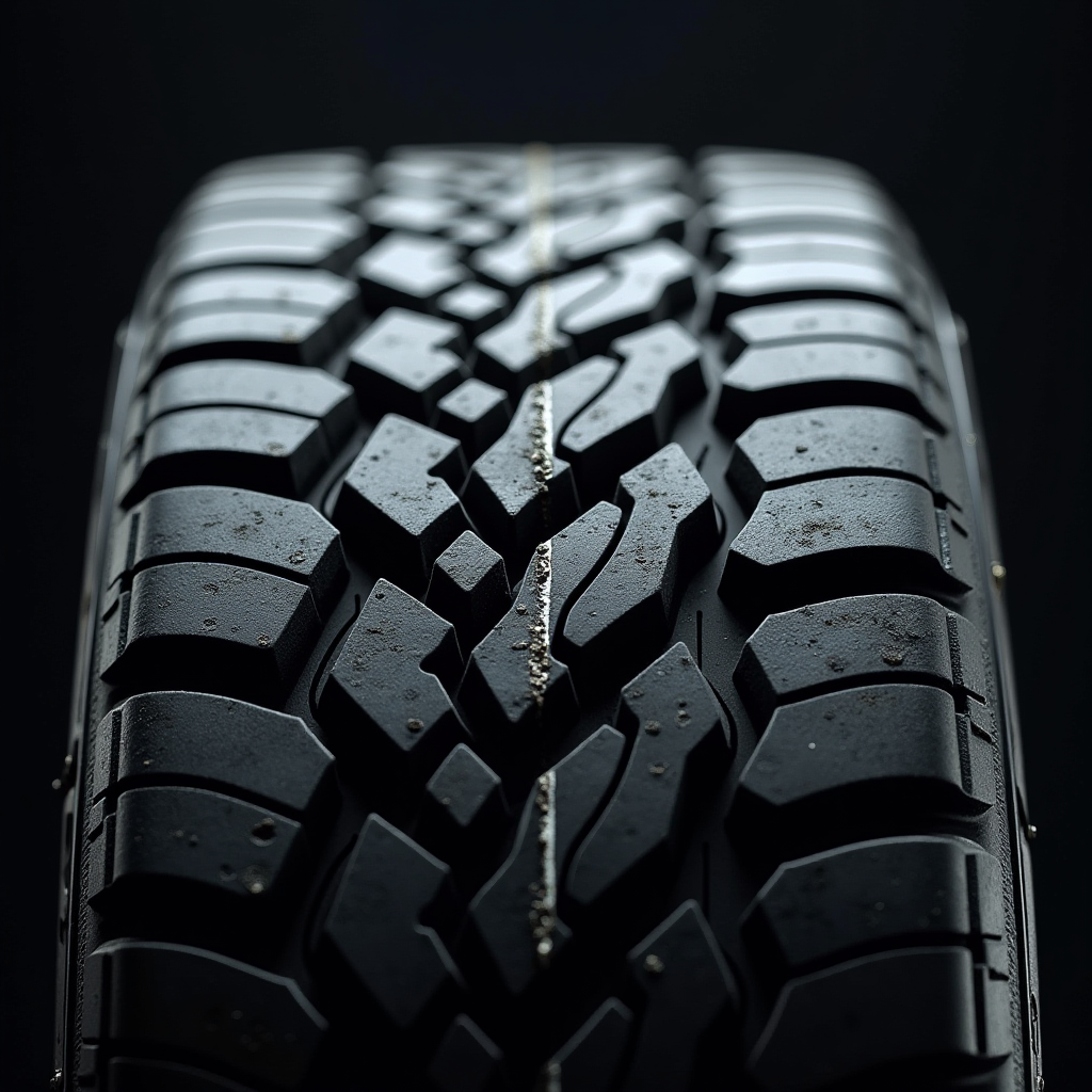 Пилкоподібний знос шини (феатерінг): протектор зношений під кутом, одна сторона блоків протектора гостра, інша округла, наслідки неправильного сходження коліс