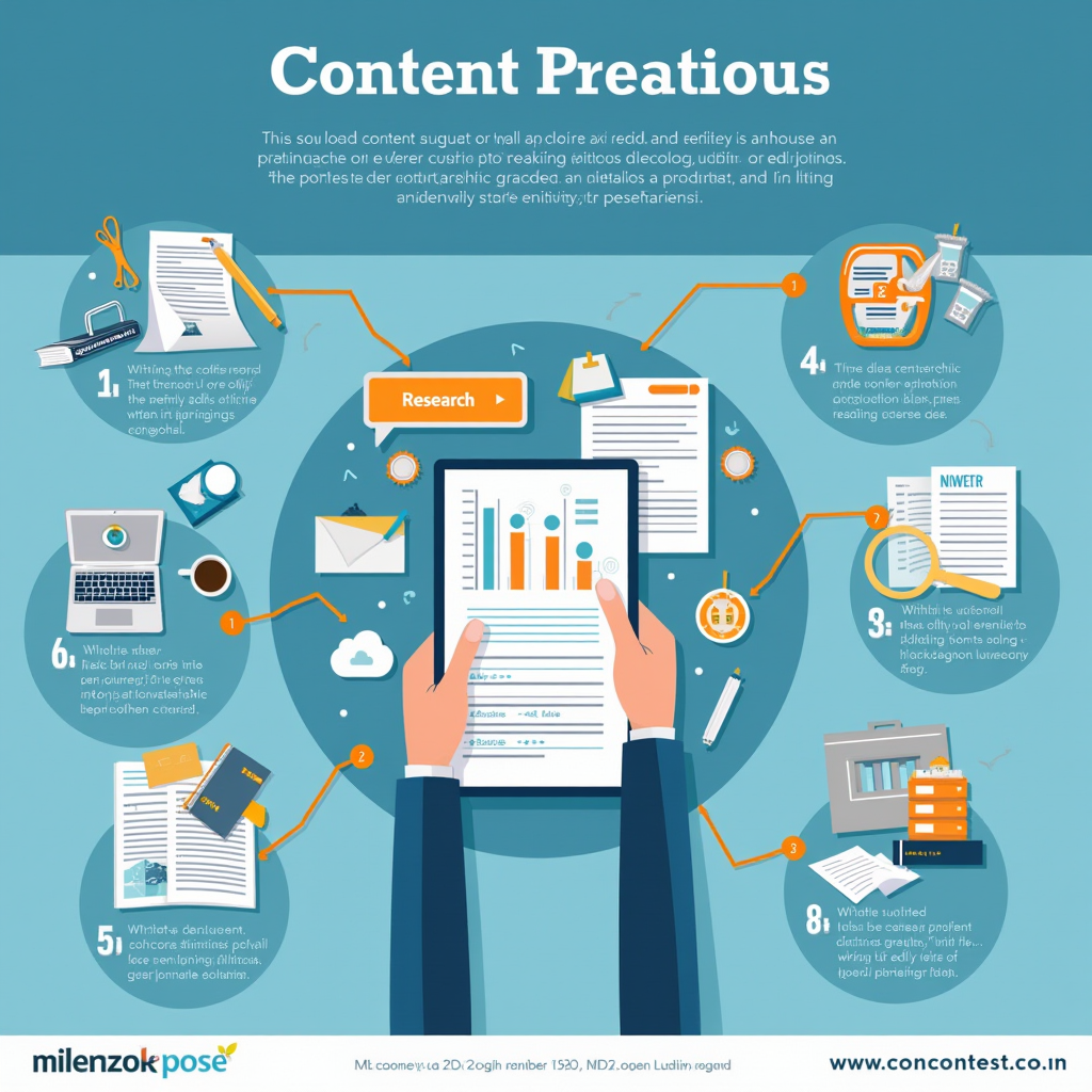 Інфографіка процесу створення контенту з етапами дослідження, написання та редагування