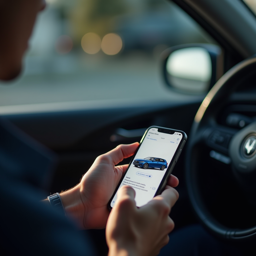 Людина використовує смартфон для перевірки інформації про автомобіль онлайн